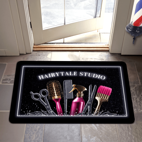 Gepersonaliseerde Colorful Hairdressing Element Deurmat met Tekst Barber Shop Accessory Opening Gift voor kapper Hair Beauty Lovers