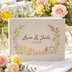 Personalize Floral Wreath Wedding Guest Book with Names and Date Wedding Anniversary Gift for Newlyweds