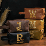 Personalised  Waterproof PU Leather Toiletry Bag with Name Initial and Handle Travel Accessories Birthday Father's Day Gift for Man Dad