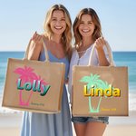 Personalized Palm Gradient Name Jute Tote Bag Quick Dry Soft Oversized Beach Towel Set with Text Summer Vacation Beach Party Birthday Gift for Women