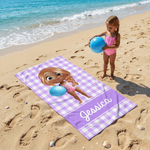 Personalized Stripe Cartoon Character Oversized Quick-Dry Beach Towel with Name Beach Party Birthday Gift for Boys Girls