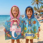 Personalized Princess Mermaid Dinosaur Diver Quick Dry Hooded Beach Towel with Name  Beach Pool Accessories Birthday Gift for Boys Girls