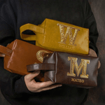 Personalised  Waterproof PU Leather Toiletry Bag with Name Initial and Handle Travel Accessories Birthday Father's Day Gift for Man Dad