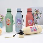 Personalized Watercolor Floral Multicolor 18.5 oz Insulated Water Bottle with Carrying Rope and Spill-Proof Lid Birthday Gift for Friends Family