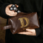 Personalised  Waterproof PU Leather Toiletry Bag with Name Initial and Handle Travel Accessories Birthday Father's Day Gift for Man Dad
