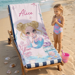 Toalla de playa personalizada de sirena de secado rápido y gran tamaño con nombre Vacaciones en la playa Fiesta de cumpleaños Regalo para niñas Familia