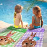 Personalized Stripe Cartoon Character Oversized Quick-Dry Beach Towel with Name Beach Party Birthday Gift for Boys Girls