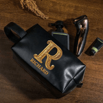 Personalised  Waterproof PU Leather Toiletry Bag with Name Initial and Handle Travel Accessories Birthday Father's Day Gift for Man Dad