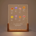 Personalised Birth Flower Acrylic LED Night Light with 1-12 Names Title Text and Wooden Base Mother's Day Gift for Mom Grandma