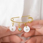 Personalizada Inicial Shell Charm Broche de Seguridad Algo Azul Pin con Corazón Colgante Aniversario de Boda Regalo para Novia