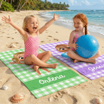 Personalized Stripe Cartoon Character Oversized Quick-Dry Beach Towel with Name Beach Party Birthday Gift for Boys Girls