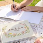 Personalize Floral Wreath Wedding Guest Book with Names and Date Wedding Anniversary Gift for Newlyweds