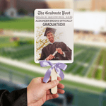 Personalisert avisbakgrunnsbånd med sløyfe Foto uteksamineringsvifter med tekst uteksamineringsgave til nyutdannede