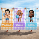 Personalized Stripe Cartoon Character Oversized Quick-Dry Beach Towel with Name Beach Party Birthday Gift for Boys Girls