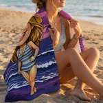 Personalised Retro Americana Cartoon Style  Photo Quick Dry Beach Towel with Name Anniversary Beach Trip Vacation Gift for Family Friends