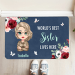 Personalised Watercolor Flower Cartoon Character Non-Slip Doormat with Title and Name Home Decor Mother's Day Gift for Mom Grandma