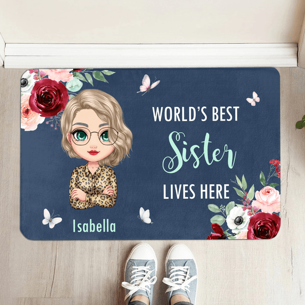 Personalised Watercolor Flower Cartoon Character Non-Slip Doormat with Title and Name Home Decor Mother's Day Gift for Mom Grandma