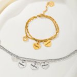 Pulsera personalizada de doble cadena con 1 a 6 colgantes en forma de corazón nombre y grabado regalo de cumpleaños para madre y abuela