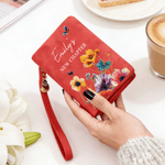 Gepersonaliseerde New Chapter Floral Butterfly Portemonnee PU Leer met Naam en polsbandje Verjaardagscadeau voor vrouwen