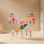 Personalized Birth Flower Butterfly Acrylic Vase with 1-10 Kid Names and 1-15 Grandkid Names Mother's Day Birthday Gift for Mom Grandma