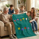 Personalized 1-12 Birth Flowers Soft Throw Blanket with Names Home Decor Mother's Day Birthday Gift for Mom Grandma Wife