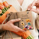 Gepersonaliseerde New Chapter Floral Butterfly Portemonnee PU Leer met Naam en polsbandje Verjaardagscadeau voor vrouwen