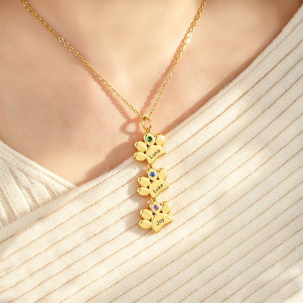 Personalisierte 1-12 Paw Print Birthstone Halskette Exquisite Schmuck mit eingravierten Namen Jahrestag Geburtstag Geschenk für Tierhalter Liebhaber