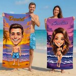 Personalised Retro Americana Cartoon Style  Photo Quick Dry Beach Towel with Name Anniversary Beach Trip Vacation Gift for Family Friends