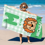Serviette de plage en microfibre avec nom, personnalisée, avec les initiales d'un animal mignon, à séchage rapide Cadeau de plage pour un ami ou un enfant