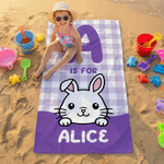Serviette de plage en microfibre avec nom, personnalisée, avec les initiales d'un animal mignon, à séchage rapide Cadeau de plage pour un ami ou un enfant