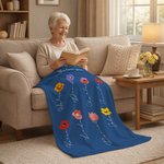 Personalized 1-12 Birth Flowers Soft Throw Blanket with Names Home Decor Mother's Day Birthday Gift for Mom Grandma Wife