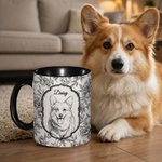 Personalized Toile De Jouy Style Pet Photo 11 oz 15 oz Ceramic Mug with Name Daily Use Birthday Gift for Pet Owner Lover