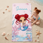 Toalla de playa personalizada de sirena de secado rápido y gran tamaño con nombre Vacaciones en la playa Fiesta de cumpleaños Regalo para niñas Familia