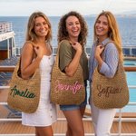 Personalisierte Multicolor gestickten Namen häkeln Raffia Tote Bag Strand Urlaub Singles Party Geburtstag Geschenk für Sie