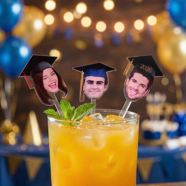 Personalizzato Cappello di laurea faccia foto Acrilico Cocktail Stick agitatore con anno Festa di laurea regalo per gli amici laureati
