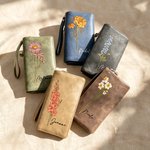 Personalized Watercolour Birth Flower Tri-Fold PU Leather Wristlet Wallet with Card Holder and Name Birthday Anniversary Gift for Women