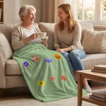 Personalized 1-12 Birth Flowers Soft Throw Blanket with Names Home Decor Mother's Day Birthday Gift for Mom Grandma Wife