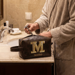 Personalised  Waterproof PU Leather Toiletry Bag with Name Initial and Handle Travel Accessories Birthday Father's Day Gift for Man Dad