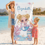 Toalla de playa personalizada de sirena de secado rápido y gran tamaño con nombre Vacaciones en la playa Fiesta de cumpleaños Regalo para niñas Familia