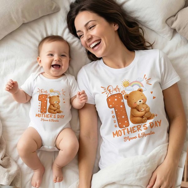 Personalisierter Babybody zum Thema Kuschelnde Tierfamilie | T-Shirt im Partnerlook | 100% Baumwolle | mit Namen | Muttertag Geschenk für Babys Mama