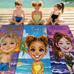 Personalised Retro Americana Cartoon Style  Photo Quick Dry Beach Towel with Name Anniversary Beach Trip Vacation Gift for Family Friends