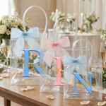 Personalisierte Hochzeit Geschenktüte mit Namen und Initiale | Transparente PVC-Tasche mit Schleife | Mitgebsel | JGA Geschenk für Gäste Brautjungfern