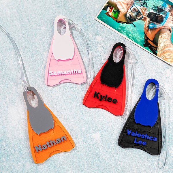 Personalized Multicolour 3D Printed Swim Fins Shape Backpack Bag Name Tag Sport Theme Accessories Birthday Team Gift for Swimmer Diving Lovers