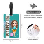 Etiqueta de equipaje personalizada con personaje de dibujos animados y nombre accesorio de viaje regalo de cumpleaños para amantes de los viajes