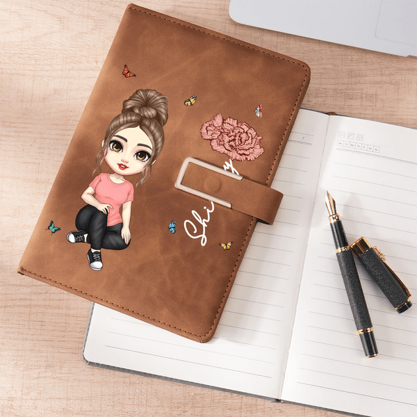 Personalized Multicolor Cartoon Character Birth Flower A5 Notebook with Name and Lined Pages Daily Use Office Supplies Gift for Family Friend