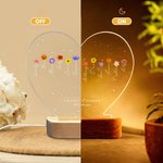 Personalized Grandma's Garden Birth Flower Heart Shape LED Night Light with Names Text Title and Wooden Base Mother's Day Gift for Mom Grandma