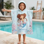 Toalla de playa con capucha de secado rápido personalizada con nombre Sirena Actividades al aire libre Fiesta en la playa Regalo de cumpleaños para niñas Familia