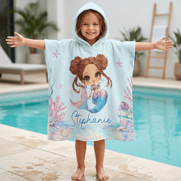 Toalla de playa con capucha de secado rápido personalizada con nombre Sirena Actividades al aire libre Fiesta en la playa Regalo de cumpleaños para niñas Familia