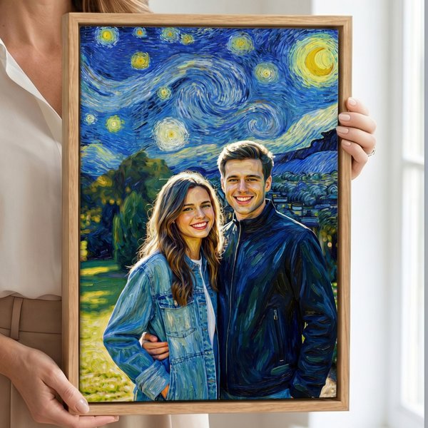 Personalizzato Van Gogh Art Style Photo Floating Frame Canvas Prints Living Room Home Decor Ship from USA Regalo di compleanno per gli amici della famiglia