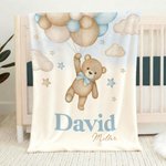 Personalized Bear Balloon Soft Throw Blanket with Name Home Decor Ship from USA Birthday Baby Shower Gift for Newborns Kids